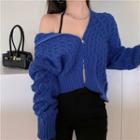 Zip-up Knit Jacket Blue - One Size