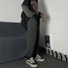 High-waist Plain Straight-cut Pants Gray - One Size