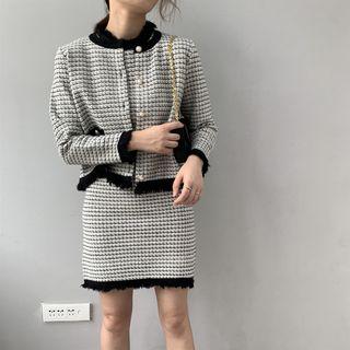 Tweed Fringed Trim Jacket / Sleeveless Shift Dress / Set