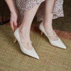 Pointed Faux Pearl Stiletto Mary Jane Pumps