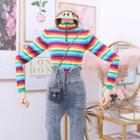 Rainbow-stripe Half-zip Crop Knit Top Rainbow - One Size