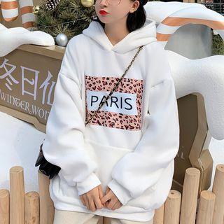 Leopard Print Panel Hoodie/ 3/4-sleeve Sweatshirt