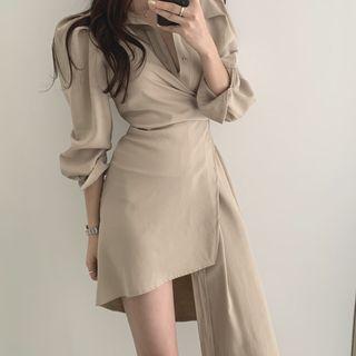 Long-sleeve Collar Asymmetrical Sheath Dress