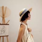 Plaid Panel Straw Boater Hat As Shown In Figure - One Size