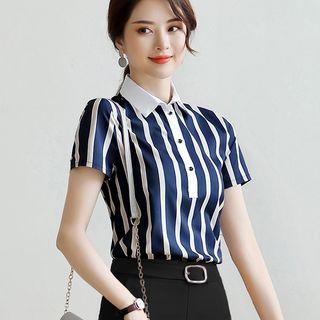 Short-sleeve Striped Shirt / Pencil Skirt / Cropped Pants