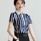 Short-sleeve Striped Shirt / Pencil Skirt / Cropped Pants