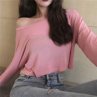 Plaid Cropped Long-sleeve T-shirt