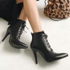 Pointy-toe Lace-up Stiletto Heel Short Boots