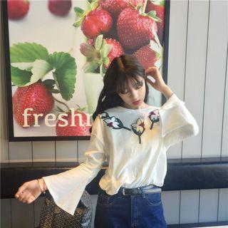 Floral Embroidered Bell-sleeve T-shirt