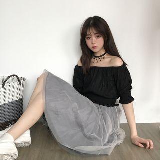Lace Panel Off-shoulder Mock Two-piece Dress