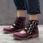 Buckled Low-heel Ankle Boots