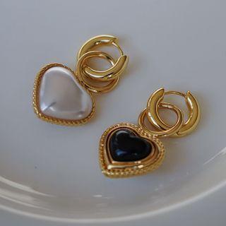Faux Pearl Heart Drop Earring 1 Pair - Earring - Gold - One Size