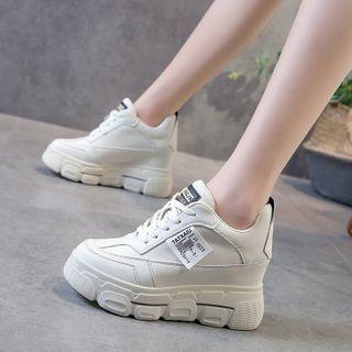 Applique Wedge Platform Lace Up Sneakers