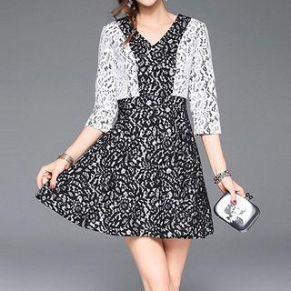 3/4-sleeve Panel Lace Dress
