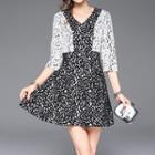 3/4-sleeve Panel Lace Dress