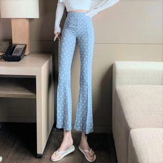 High-waist Polka-dot Boot-cut Pants