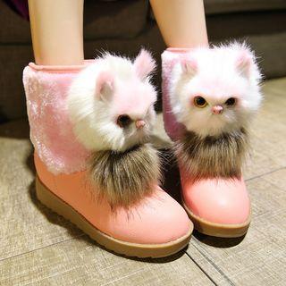 Cat-accent Furry Ankle Snow Boots