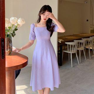 Short-sleeve Square Neck A-line Smock Dress