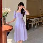 Short-sleeve Square Neck A-line Smock Dress