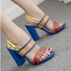 Contrast Color Clear Strap Chunky Heel Sandals