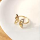 Butterfly Rhinestone Open Ring 1 Pc - Butterfly Ring - Gold - One Size