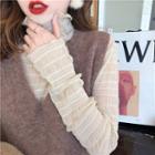 Mock-turtleneck Long-sleeve Shirred Lace Top