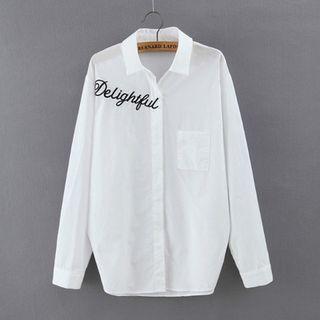 Lettering Embroidered Long-sleeve Shirt