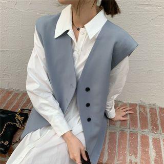 Midi A-line Shirtdress / Single-breasted Vest