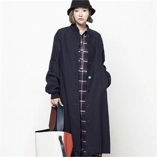 Rib-detail Single-breasted Cotton Coat