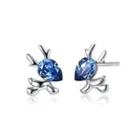 925 Sterling Silver Simple And Cute Fawn Earrings With Blue Austrian Element Crystal Silver - One Size