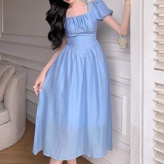 Short-sleeve Square-neck Midi Corset Dress