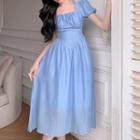 Short-sleeve Square-neck Midi Corset Dress