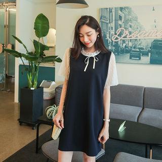 Lace-detail Beribboned Shift Dress