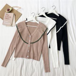 Collared Ribbed Cropped Cardigan