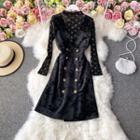 Set:turtle-neck Printed Long-sleeve Top+velvet Dress