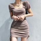 Short-sleeve Drawstring Bodycon Mini Dress