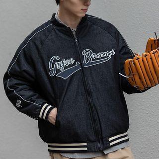 Letter Embroidered Denim Bomber Jacket