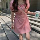 Short-sleeve Square-neck Plain Cut Out Midi Dress