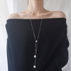 Alloy Faux Pearl Rhinestone Y Necklace Silver - One Size