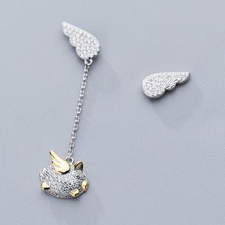Flying Pig Non-matching Earring 1 Pair - S925 Silver - Gold & Silver - One Size