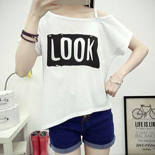 Letter Cutout Shoulder Short-sleeve T-shirt