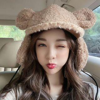 Shearling Bear Ear Trapper Hat