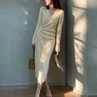 V-neck Drawstring Draped Knit Dress