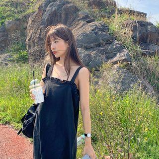Spaghetti-strap Frilled Long Dress