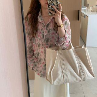 Floral Print Shirt Floral Print - Pink & Gray - One Size