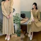 Ruched Floral Long Dress Yellow - One Size