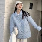 Collared Quilted Jacket Blue - One Size