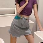Color Block Denim Mini A-line Skirt