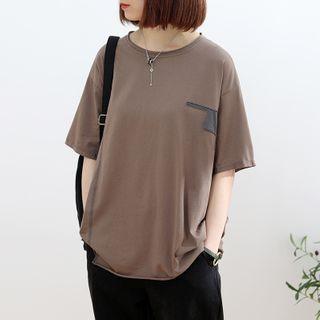 Two-tone Applique Short-sleeve T-shirt