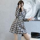 Long-sleeve Double-breasted Plaid Shirtdress